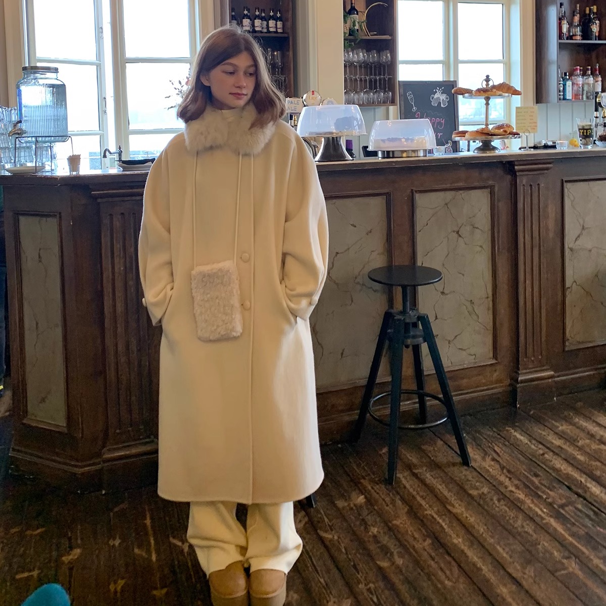 果核宇宙可拆卸狐狸毛领澳毛大衣