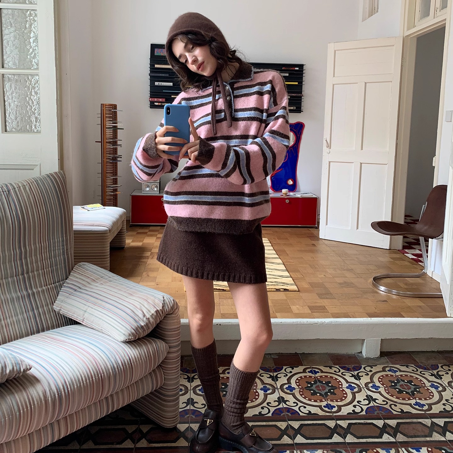 果核宇宙北欧撞色条纹软糯针织衫