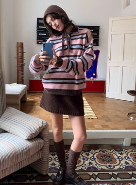 KERNEL COSMOS 彩虹街 北欧清新柔雾撞色条纹圆领软糯羊毛针织衫