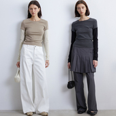 春夏时髦假两件拼接长袖 KERNEL COSMOS 正肩显瘦打底T恤