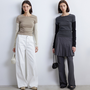 正肩显瘦打底T恤 春夏时髦假两件拼接长袖 KERNEL COSMOS