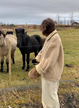 KERNEL COSMOS 香草巴斯克 拼羊羔毛一体双面穿休闲加厚外套