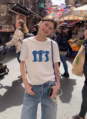 KERNEL COSMOS“Happy puppy”休闲撞色印花百搭正肩短款T恤