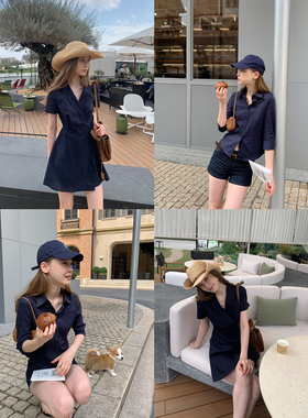 KERNEL COSMOS蒙苏尔海岸 春夏老钱棉麻气质衬衫一片式绑带连衣裙