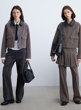 KERNEL COSMOS 雅丹率性风磨砂短绒撞色皮领工装短外套