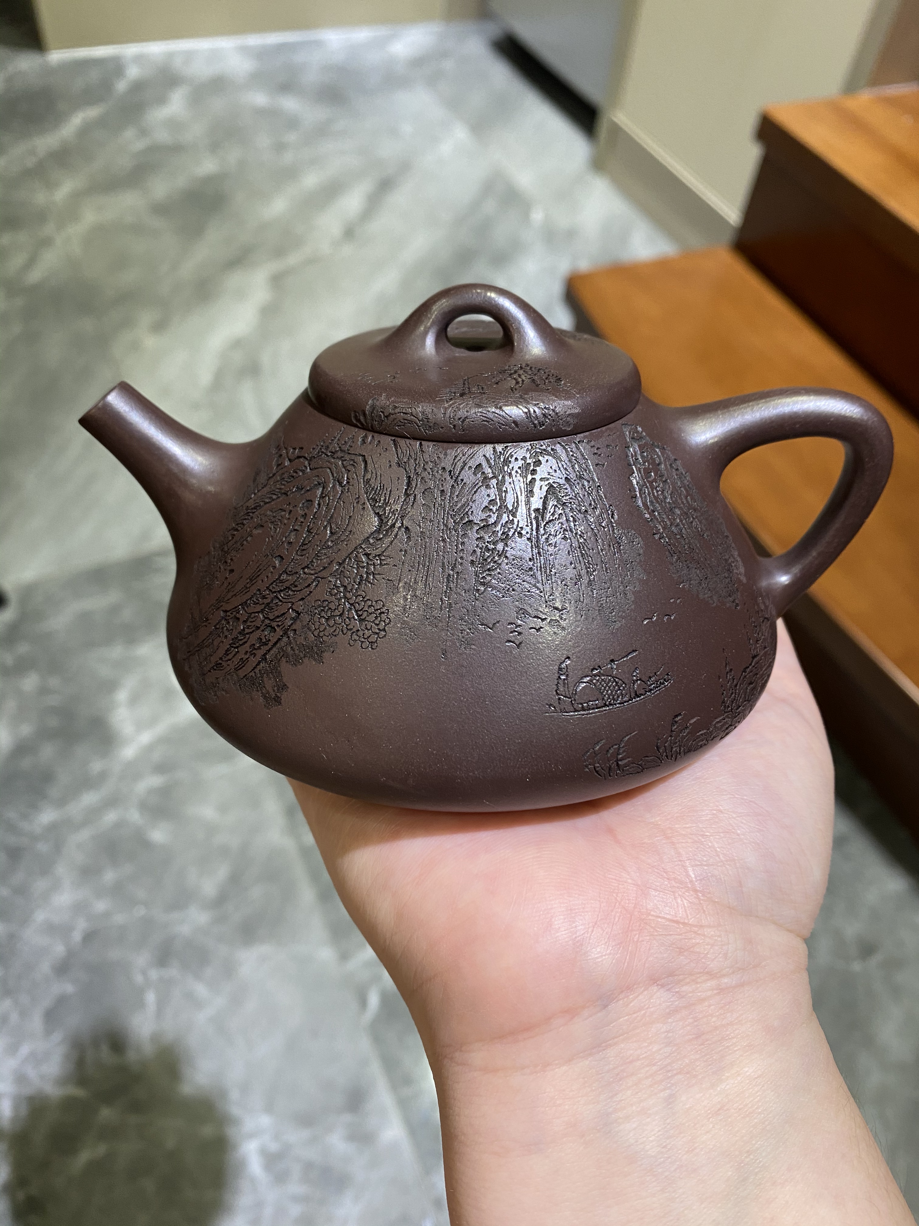 紫砂壶福利老紫泥石瓢300c c