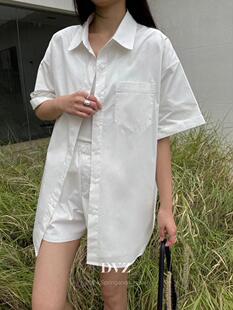 清仓款 DVZ夏季新款纯棉衬衫短袖女日系复古衬衣开衫外穿宽松上衣
