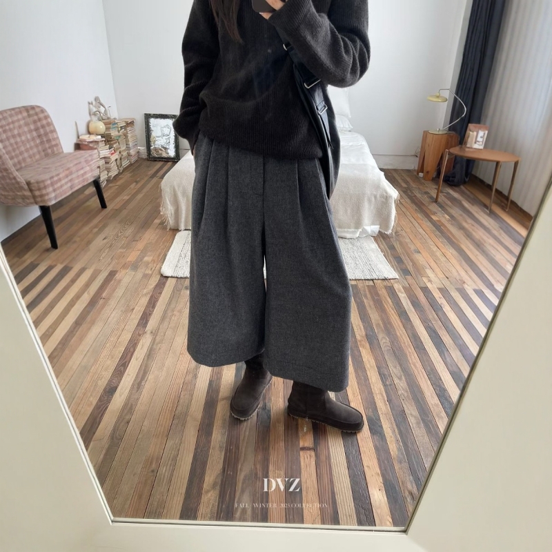 高腰显瘦羊毛呢阔腿裤