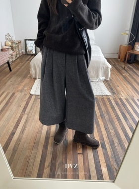DVZ高品质冬季时尚百搭高腰显瘦羊毛呢阔腿裤女宽松休闲直筒裤子1