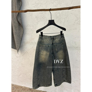 DVZ欧美风做旧水洗牛仔裤女2026秋季新款宽松显瘦怀旧蓝高腰中裤
