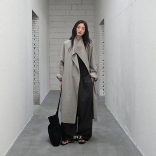 DVZ韩版老钱风廓形莱赛尔系带风衣2026春季宽松长款大衣显瘦外套1
