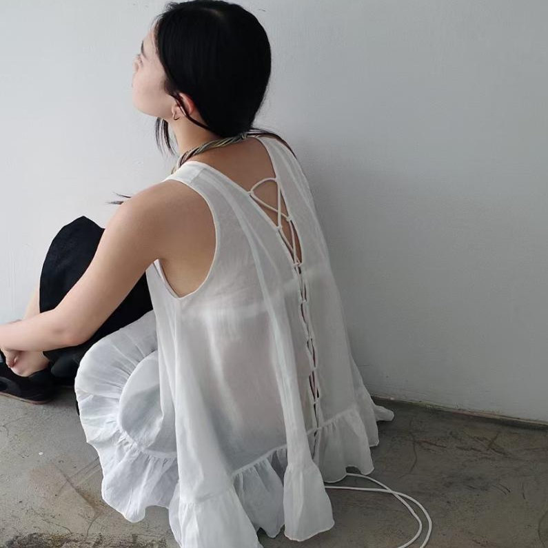 DVZ欧洲站高品质100%苎麻夏季百搭显瘦无袖背心女宽松显瘦上衣潮1