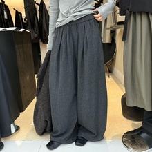 DVZ欧洲站2025冬季时尚百搭松紧腰显瘦阔腿裤女宽松拖地羊毛长裤1