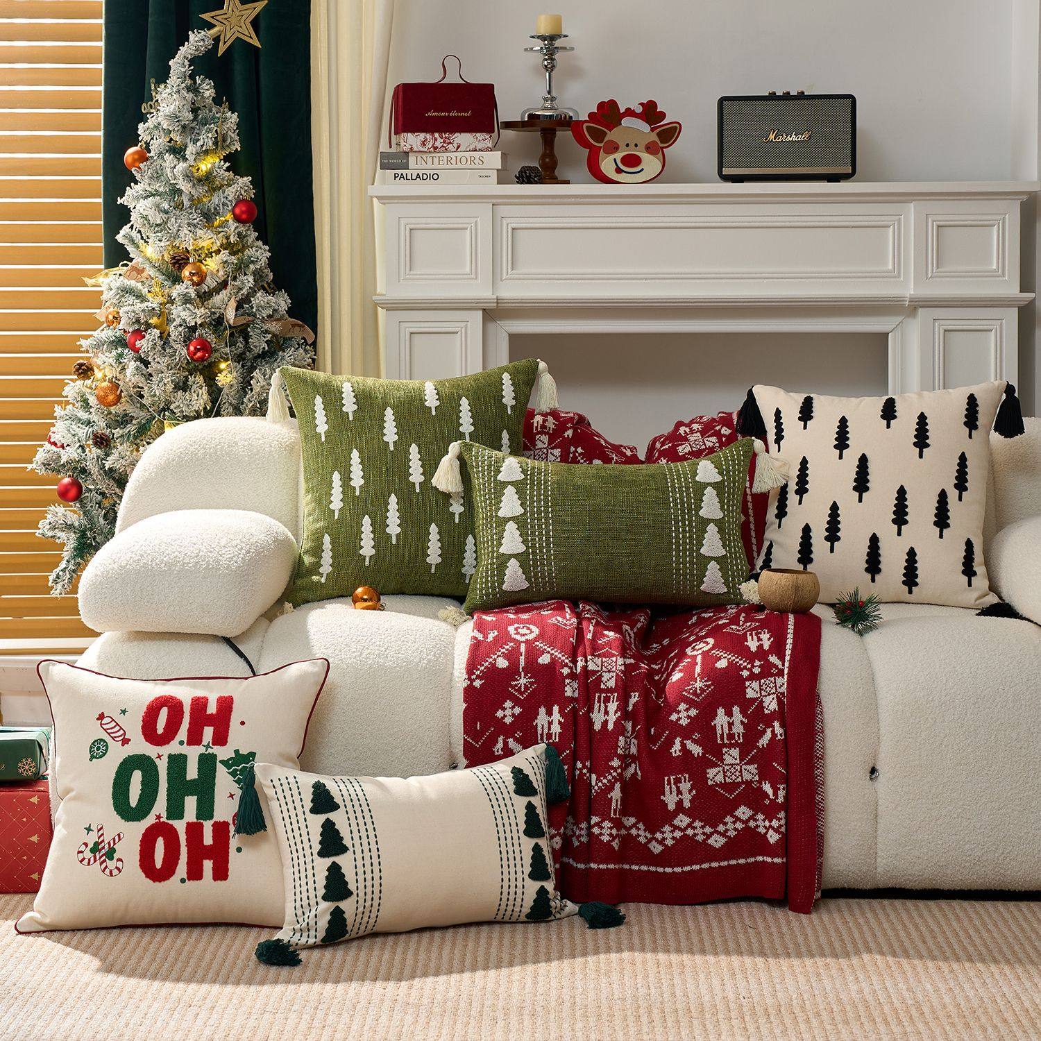 圣诞节抱枕小清新绿色枕套高级感毛绒超软靠枕儿童房新家软装腰枕