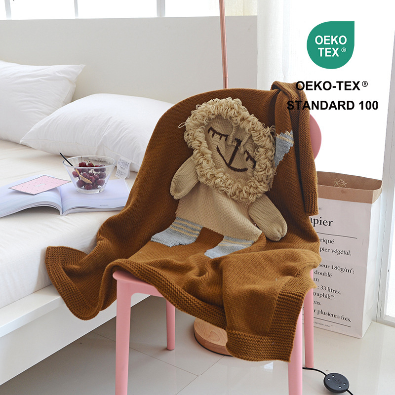 可爱卡通INS风纯棉婴童毯子异形动物针织毛线毯手工沙发盖毯搭巾