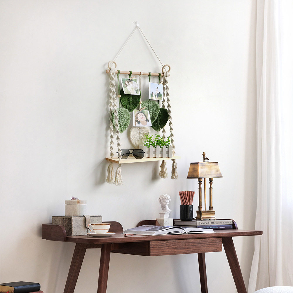 树叶隔板收纳架编织手工挂毯墙面装饰置物架卧室客厅房间改造挂件,居家布艺,挂毯/壁毯,淘宝优惠券,粉丝福利购,淘宝优惠卷