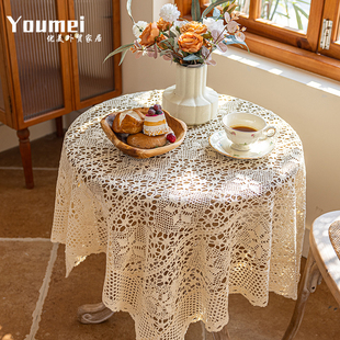 美式乡村风花镜钩针镂空拼接小桌布防尘巾摄影田园森系文艺可定制