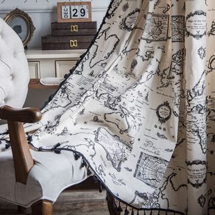 成品窗帘世界地图流苏日式小窗厨房帘半遮光飘窗单片门帘隔断帘