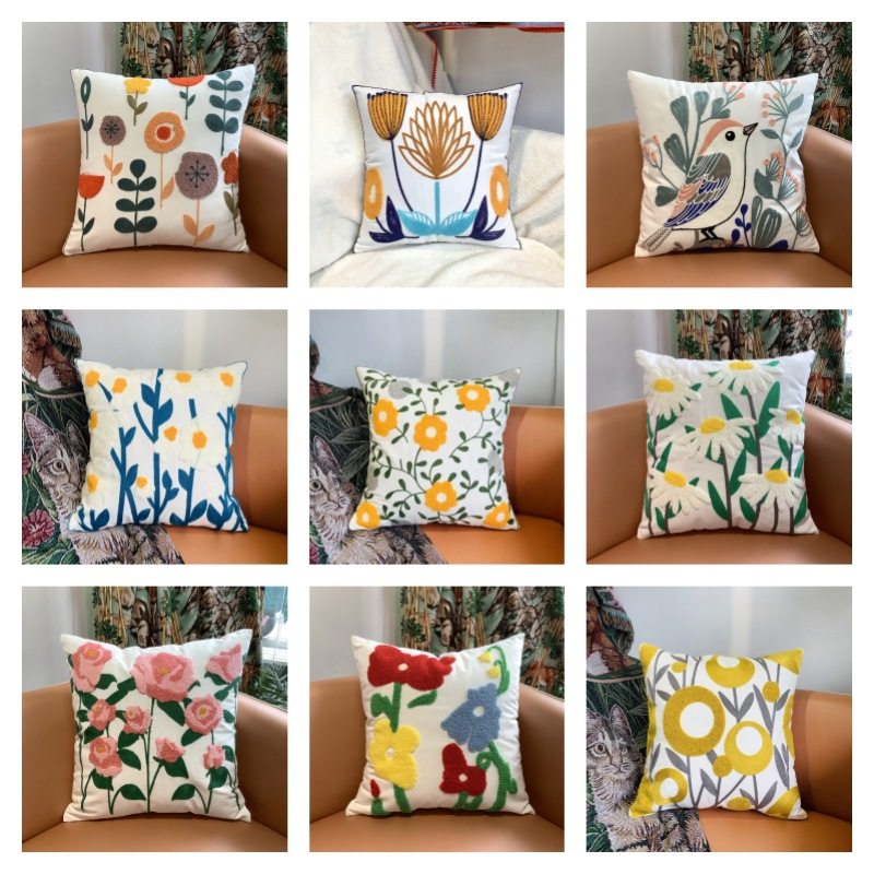 新款帆布毛巾绣花抱枕套ins田园家居风格客厅沙发装饰靠垫护腰枕,居家布艺,抱枕被,淘宝优惠券,粉丝福利购,淘宝优惠卷