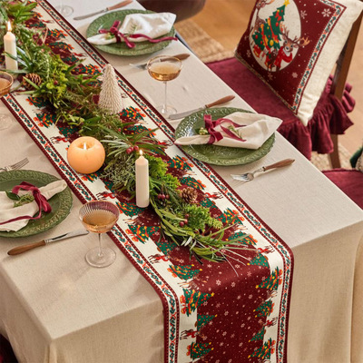 圣诞节美式复古桌旗法式高级感茶几旗盖布斗柜电视柜餐桌布长条