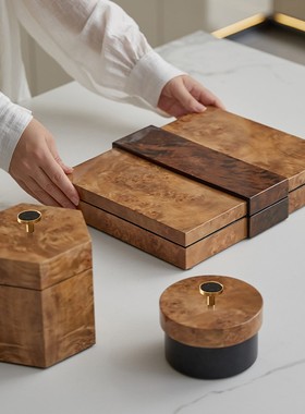 美式复古高端皮革复古储物盒收纳盒摆件展示柜墙面横板装饰摆件小