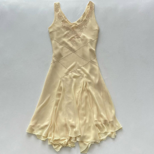 轻亚少女 原创黄色绣花背心雪纺连衣裙仙女夏vintage古着穿搭裙子