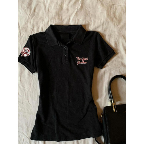 涂涂和阿冉 原创黑色单排扣Polo领短袖T恤女夏季vintage古着穿搭