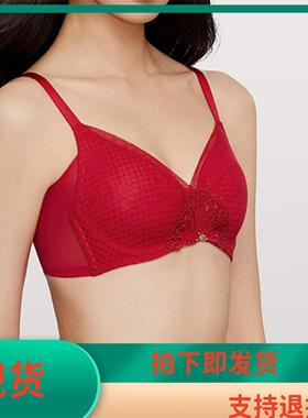 【风巢杯】安莉芳网纱薄款文胸女大胸显小本命年红色内衣EB00765