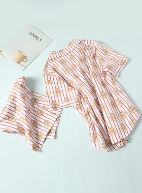 芬狄诗条纹印花纯棉睡衣家居服长裤套装FL00197/短裤套装FL00196