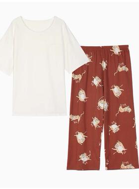 安莉芳旗下安朵针织棉圆领短袖家居服套装女甜美睡衣睡裤HL00172