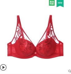 正品安莉芳女士新品蕾丝刺绣内衣女小胸厚杯上托聚拢文胸EB00161