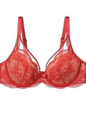 【韧性BRA】安莉芳薄款单层围蕾丝高分子柔性支撑红色文胸EB00420