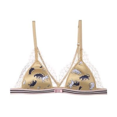 芬狄诗印花内衣女无钢圈睫毛蕾丝薄杯小胸法式三角杯文胸FB00268