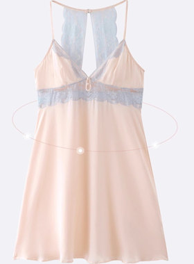 安莉芳复古蕾丝系列真丝家居裙吊带美背睡裙EL00336专柜正品