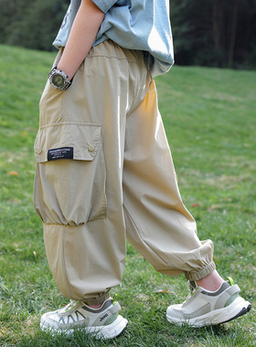 熊猫圆圆2025夏季凉感速干裤儿童工装裤薄款 男童裤子户外防蚊裤