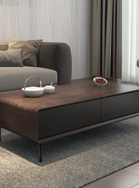 现代简约茶几 轻奢长方形大小户型客厅家用黑灰色创意储物高茶桌