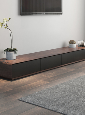 2025新款现代简约电视柜北欧地柜矮柜黑色橡木纹挂墙电视机落地柜