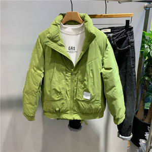 冬季男士韩版无帽立领纯色羽绒服潮牌时尚加厚保暖面包服休闲外套