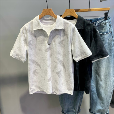 扎染做旧假两件短袖polo衫