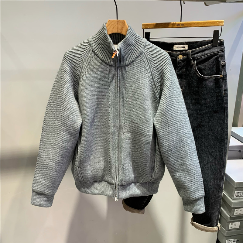 重磅针织开衫立领羽绒服男