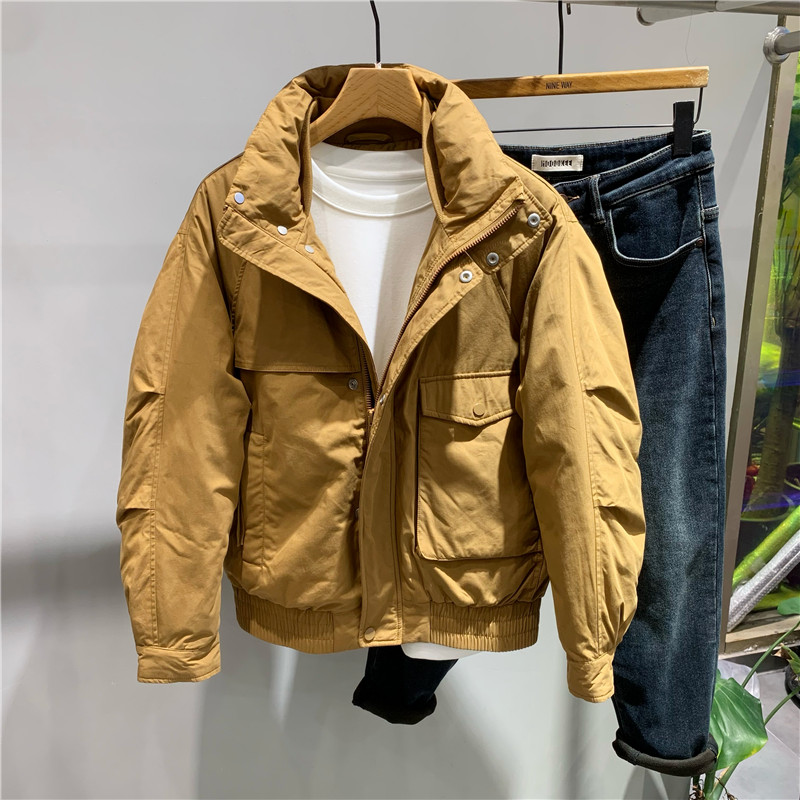 日系双层领短款工装羽绒服