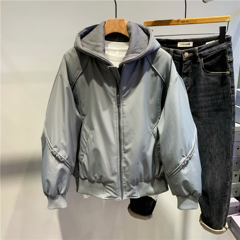 假两件连帽90羽绒服工装外套