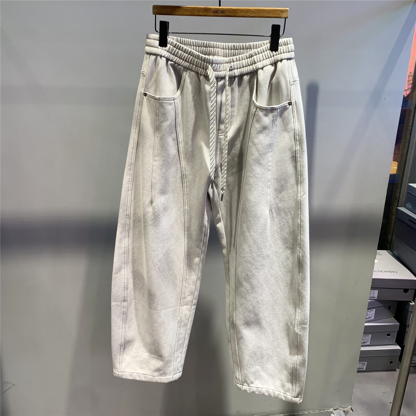 冬季新款扎染做旧松紧腰抽绳阔腿休闲裤男痞帅加绒加厚弯刀直筒裤,男装,休闲裤,淘宝优惠券,粉丝福利购,淘宝优惠卷