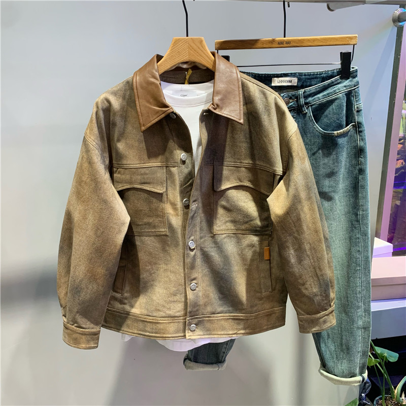 扎染印花拼接撞色短款夹克