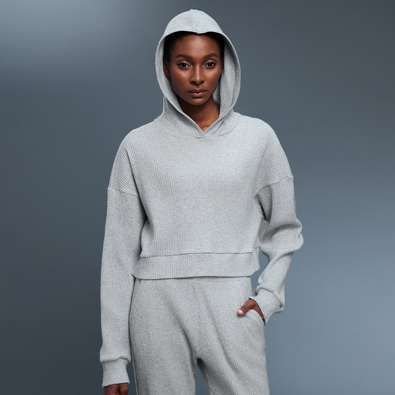 宽松连帽运动卫衣女针织百搭短款上衣休闲套头衫春秋长袖两件套装