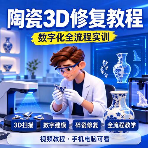 陶瓷文物 3D 数字化修复教程扫描建模古陶瓷修复技术教学资料