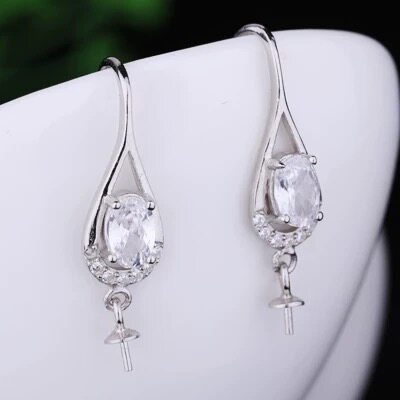 925银耳环空托女镶嵌蜜蜡琥珀圆珠珍珠耳饰耳环银托针式圆珠空托