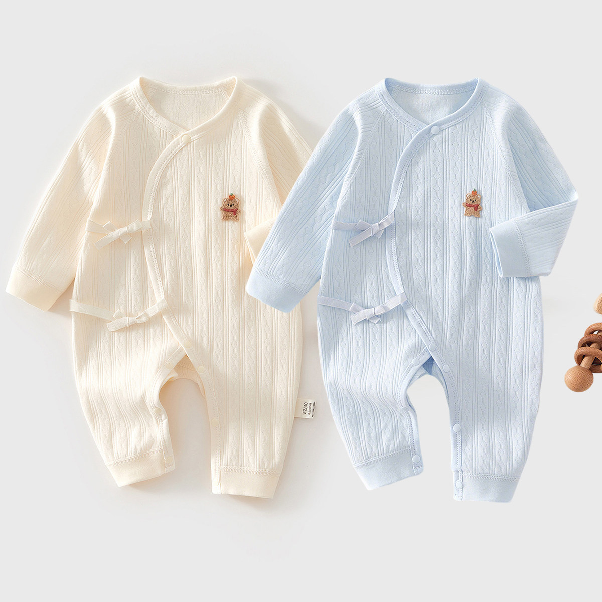 纯棉新生儿连体衣男女宝宝长袖斜襟系带蝴蝶衣新生婴儿0-3个月春