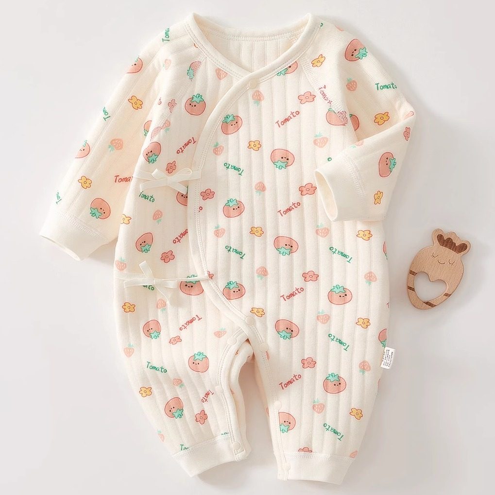 新生婴儿衣服纯棉夹棉连体衣秋冬男女宝宝系带婴幼儿保暖哈衣冬装