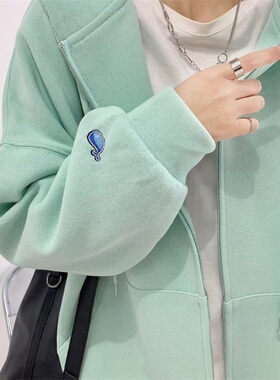 Bluetree蓝树 小鲸鱼刺绣连帽卫衣外套休闲宽松韩版拉链帽衫上衣